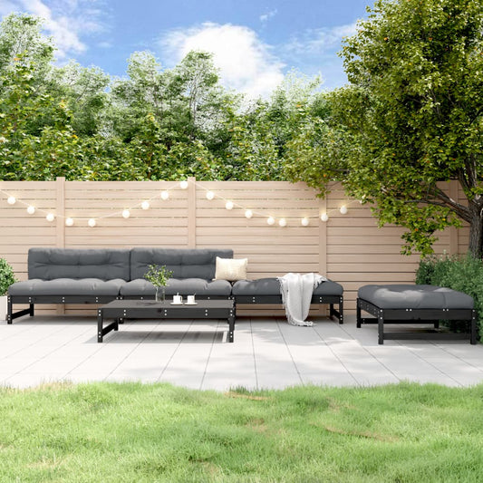 5 Piece Garden Lounge Set Solid Wood Pine Black