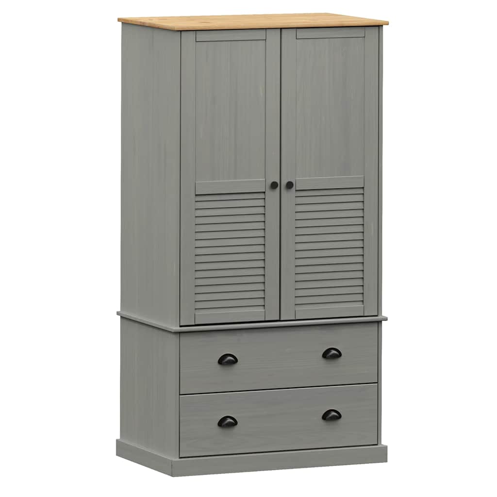 vidaXL Wardrobe "VIGO" Grey 90x55x170 cm Solid Wood Pine 2