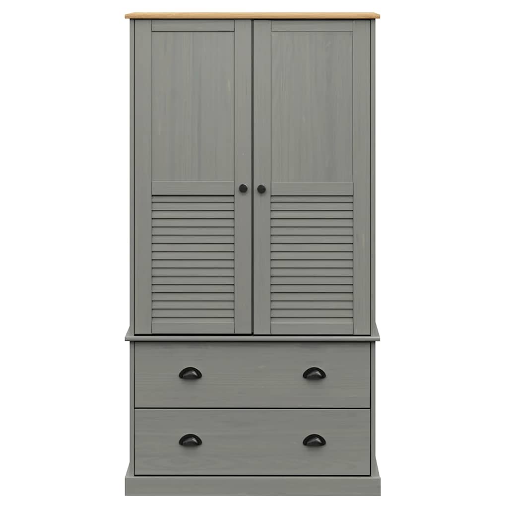 vidaXL Wardrobe "VIGO" Grey 90x55x170 cm Solid Wood Pine 3