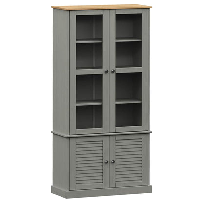 vidaXL Glass Display Cabinet "VIGO" Grey 85x35x170 cm Solid Wood Pine 2