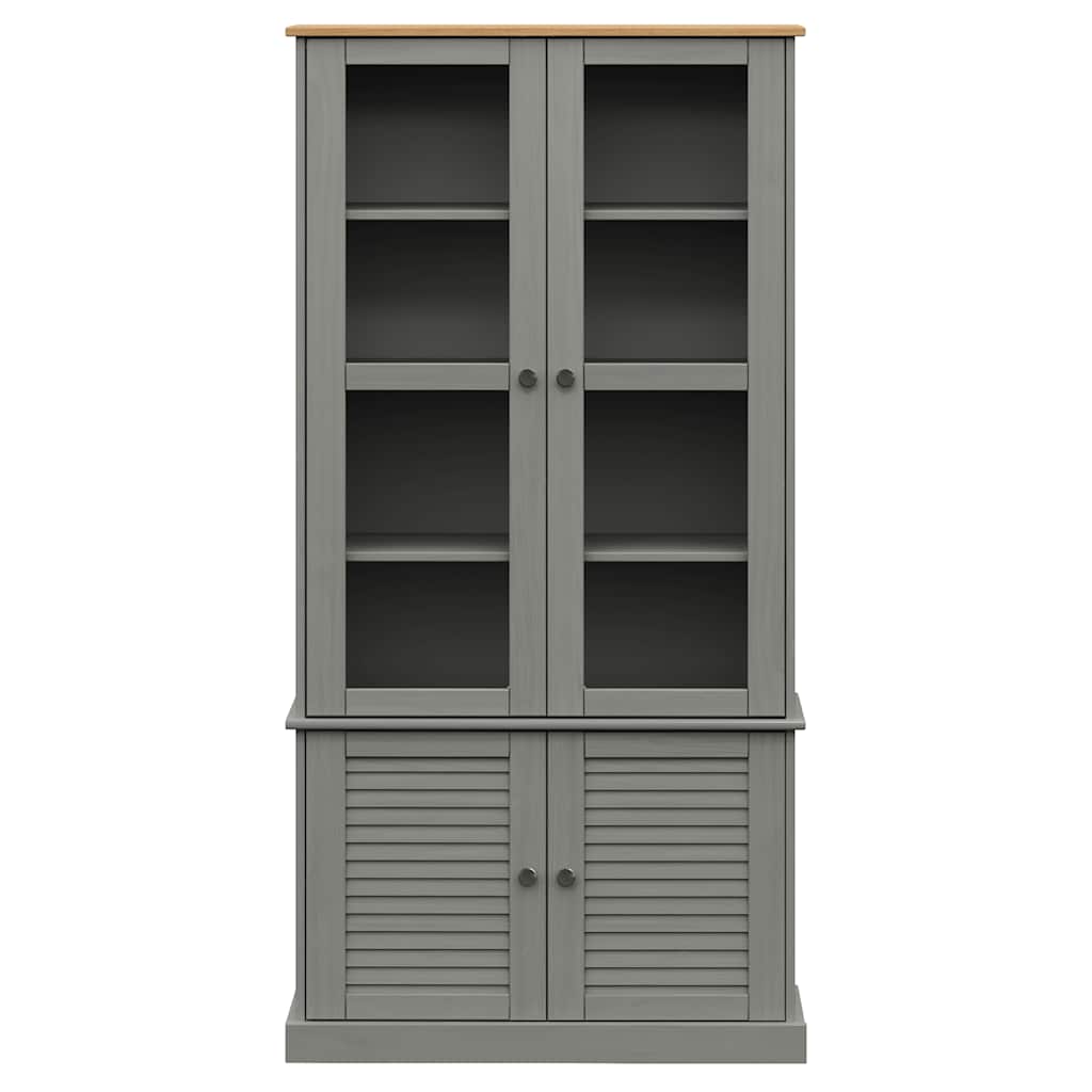 vidaXL Glass Display Cabinet "VIGO" Grey 85x35x170 cm Solid Wood Pine 3