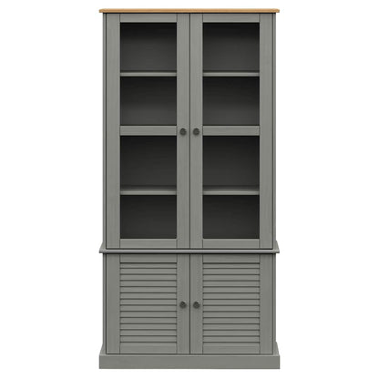 vidaXL Glass Display Cabinet "VIGO" Grey 85x35x170 cm Solid Wood Pine 3