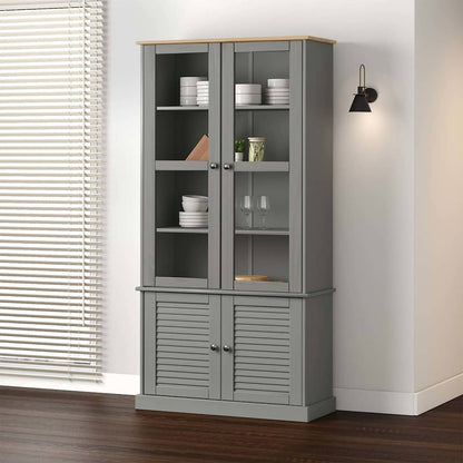 vidaXL Glass Display Cabinet "VIGO" Grey 85x35x170 cm Solid Wood Pine 1