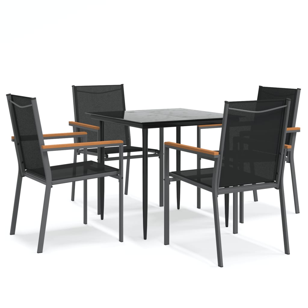 vidaXL 5 Piece Garden Dining Set Black Textilene and Steel 2