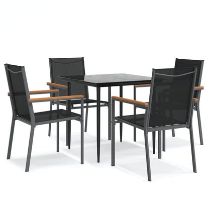 vidaXL 5 Piece Garden Dining Set Black Textilene and Steel 2