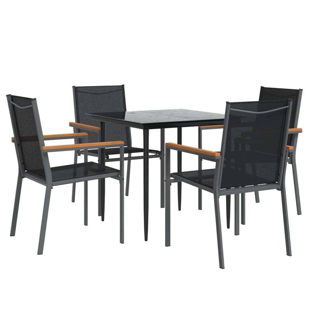 vidaXL 5 Piece Garden Dining Set Black Textilene and Steel 3