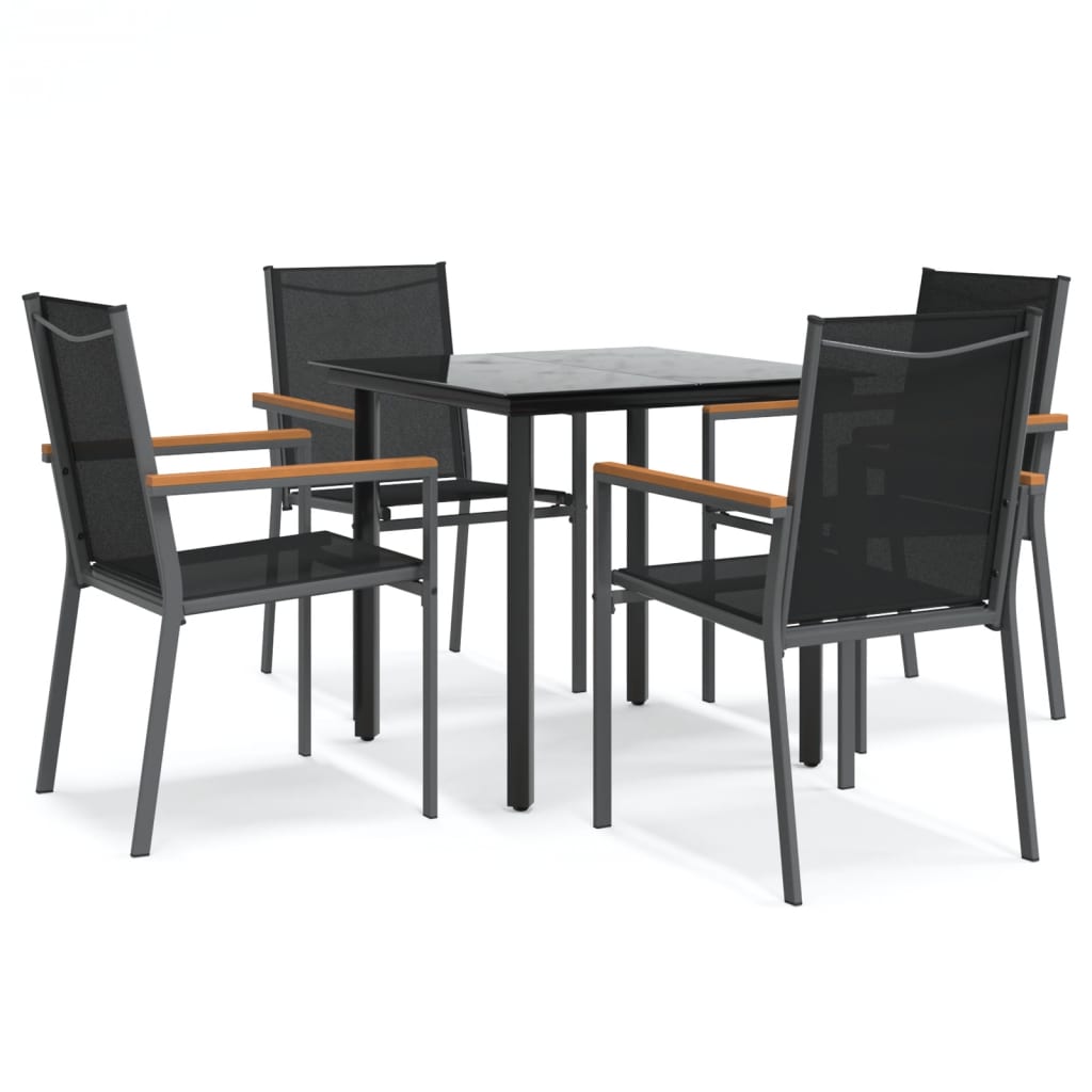 vidaXL 5 Piece Garden Dining Set Black Textilene and Steel 2