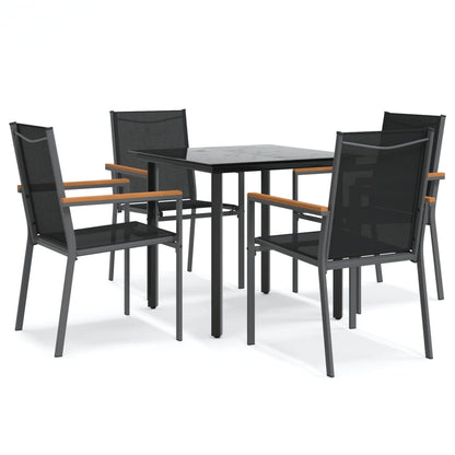 vidaXL 5 Piece Garden Dining Set Black Textilene and Steel 2