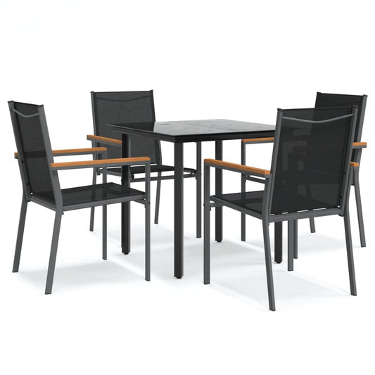 5 Piece Garden Dining Set Black Textilene and Steel 80 cm table length