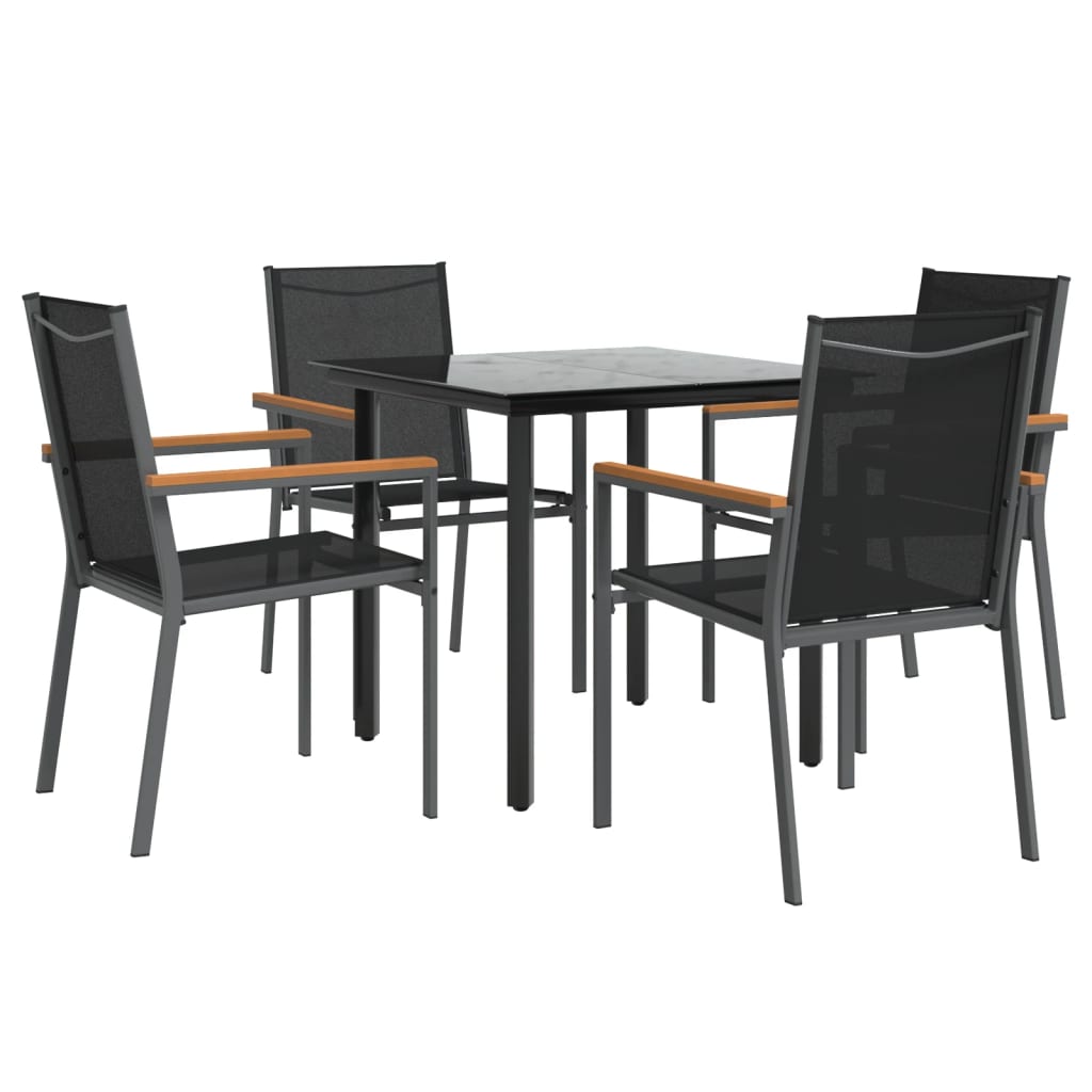 vidaXL 5 Piece Garden Dining Set Black Textilene and Steel 3