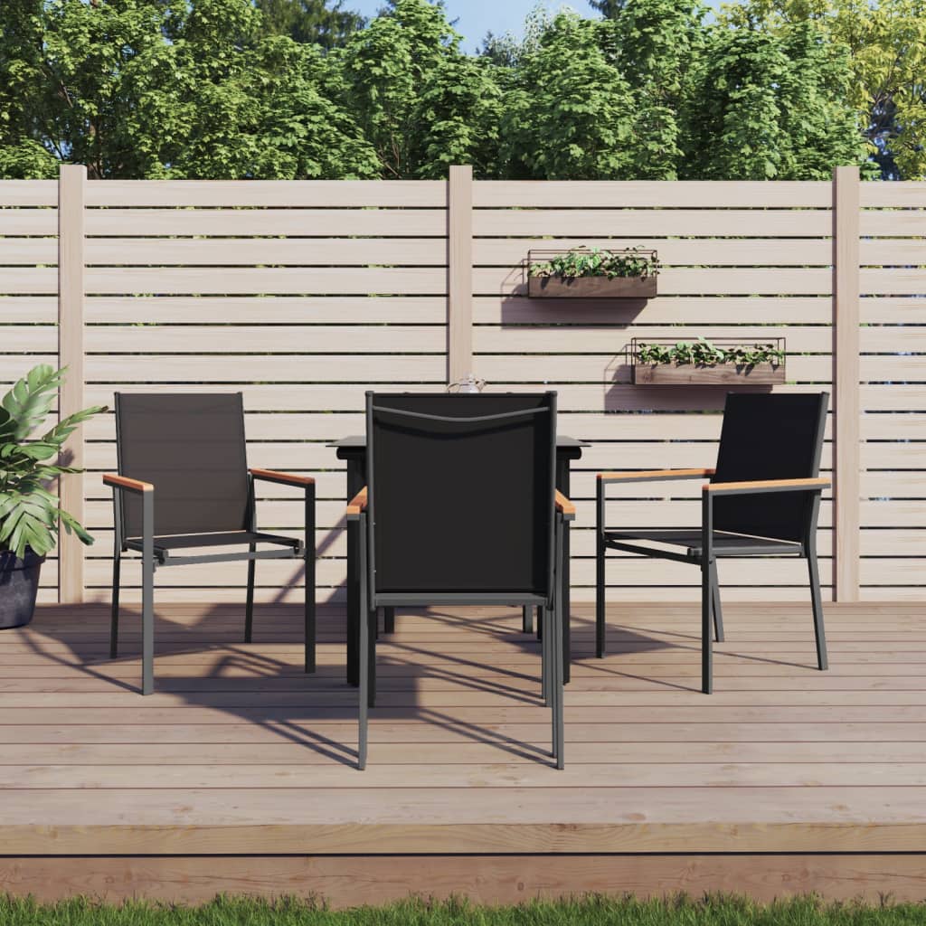 vidaXL 5 Piece Garden Dining Set Black Textilene and Steel 1