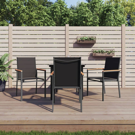 5 Piece Garden Dining Set Black Textilene and Steel 80 cm table length