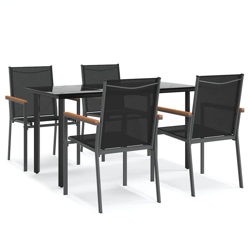 vidaXL 5 Piece Garden Dining Set Black Textilene and Steel 2