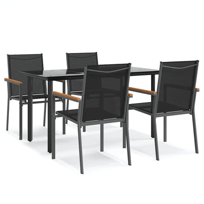 vidaXL 5 Piece Garden Dining Set Black Textilene and Steel 2