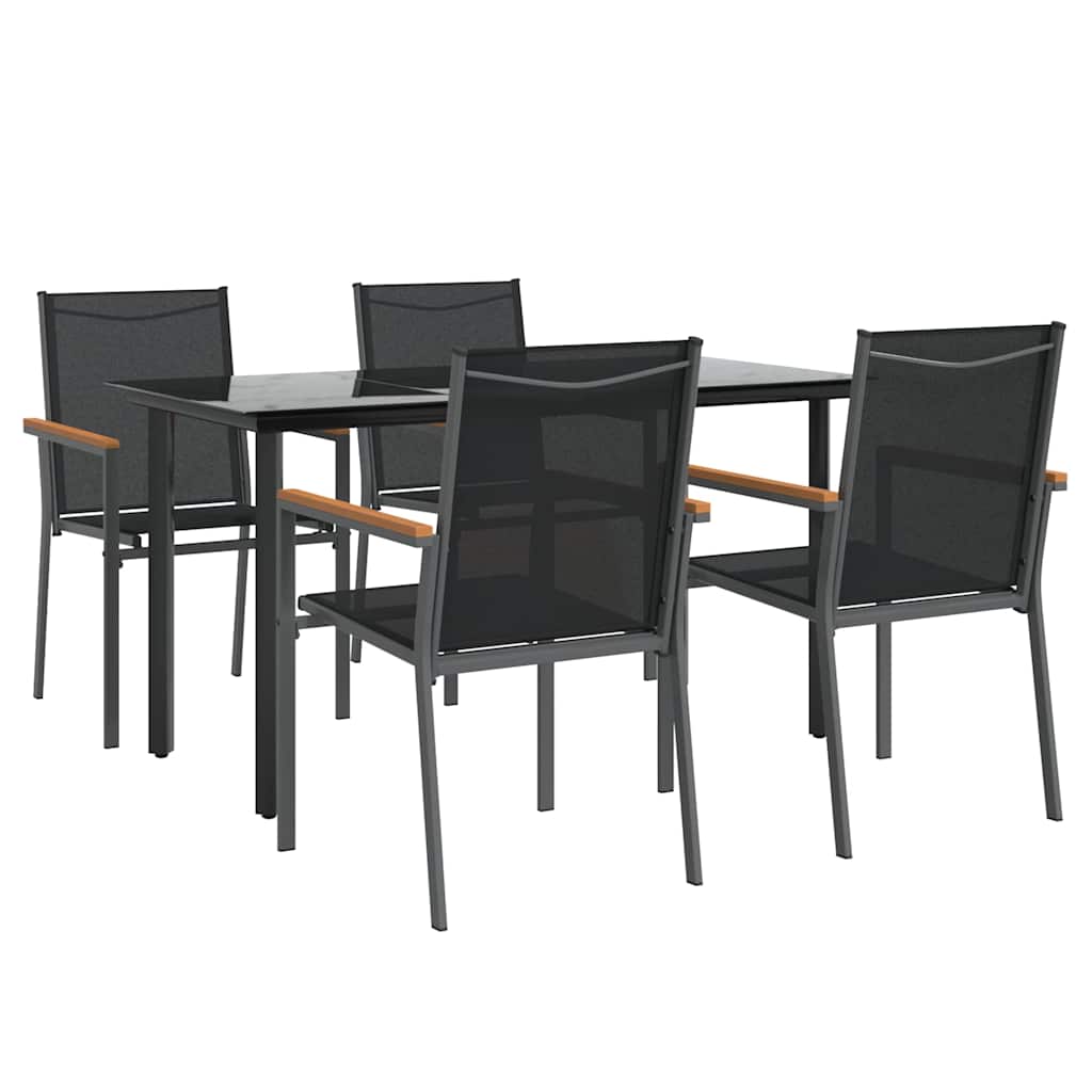 vidaXL 5 Piece Garden Dining Set Black Textilene and Steel 3