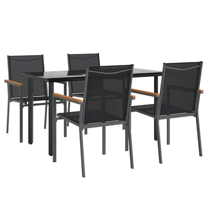 vidaXL 5 Piece Garden Dining Set Black Textilene and Steel 3