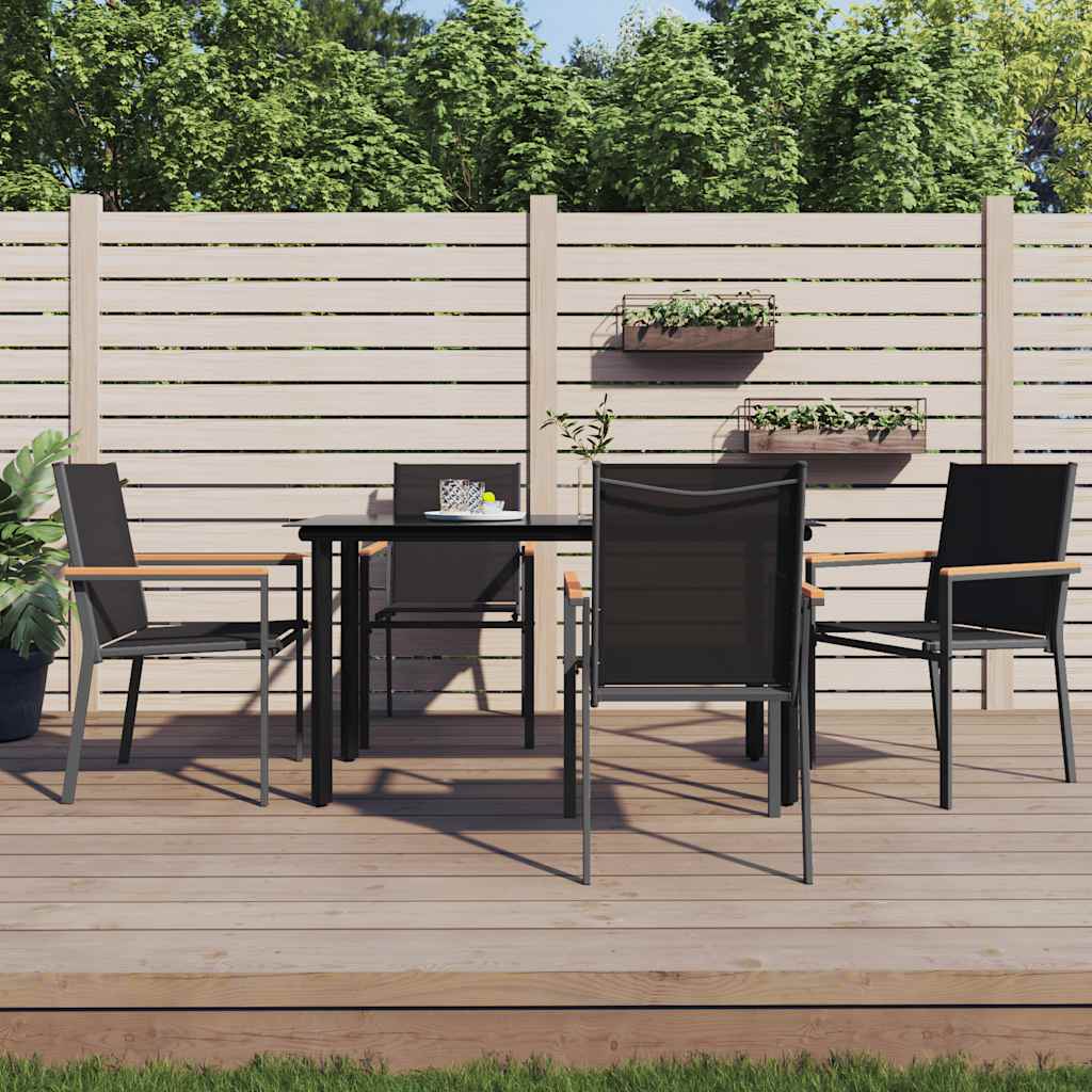 vidaXL 5 Piece Garden Dining Set Black Textilene and Steel 1