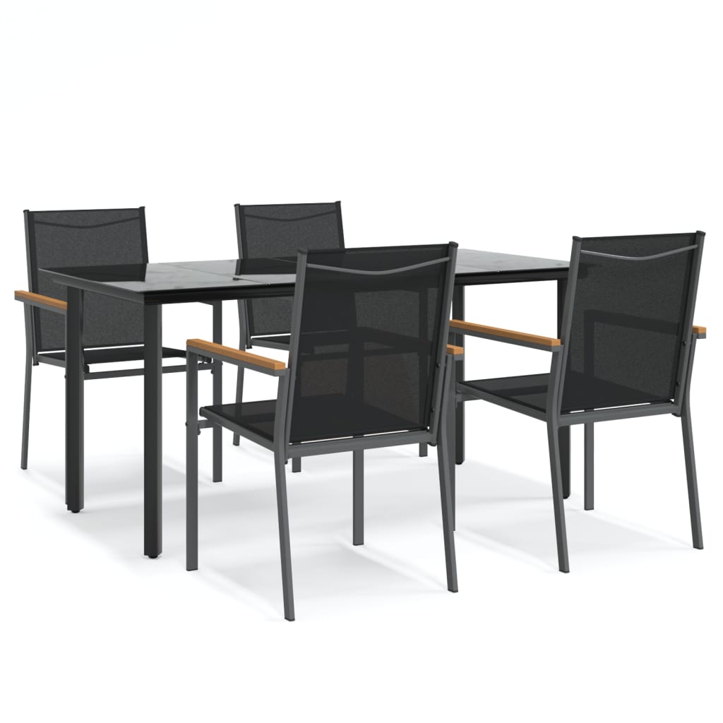 vidaXL 5 Piece Garden Dining Set Black Textilene and Steel 2