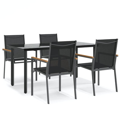 vidaXL 5 Piece Garden Dining Set Black Textilene and Steel 2