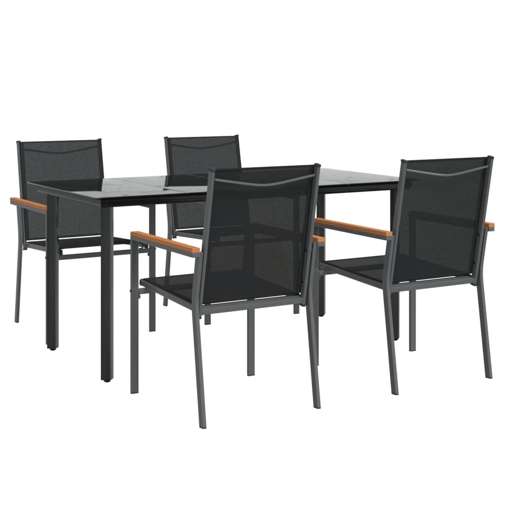 vidaXL 5 Piece Garden Dining Set Black Textilene and Steel 3