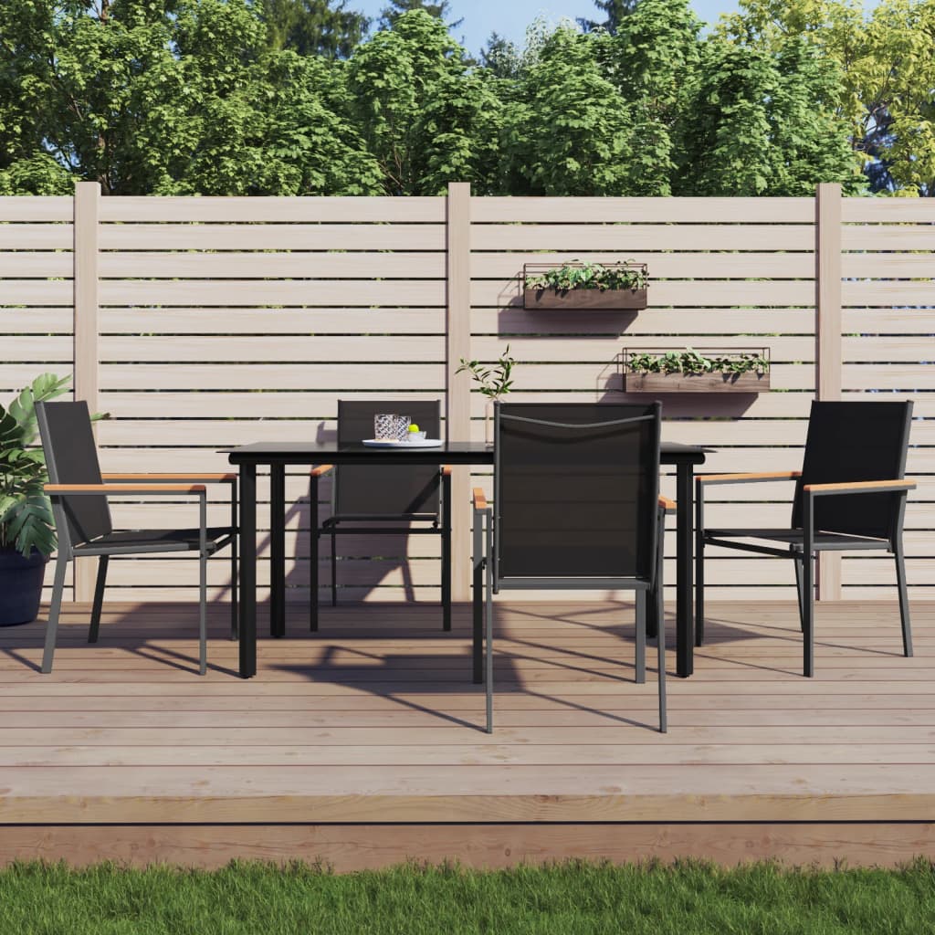 vidaXL 5 Piece Garden Dining Set Black Textilene and Steel 1
