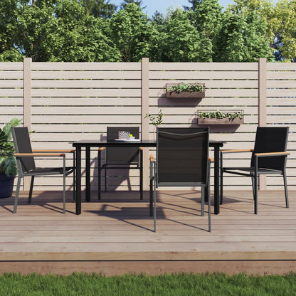 vidaXL 5 Piece Garden Dining Set Black Textilene and Steel 1
