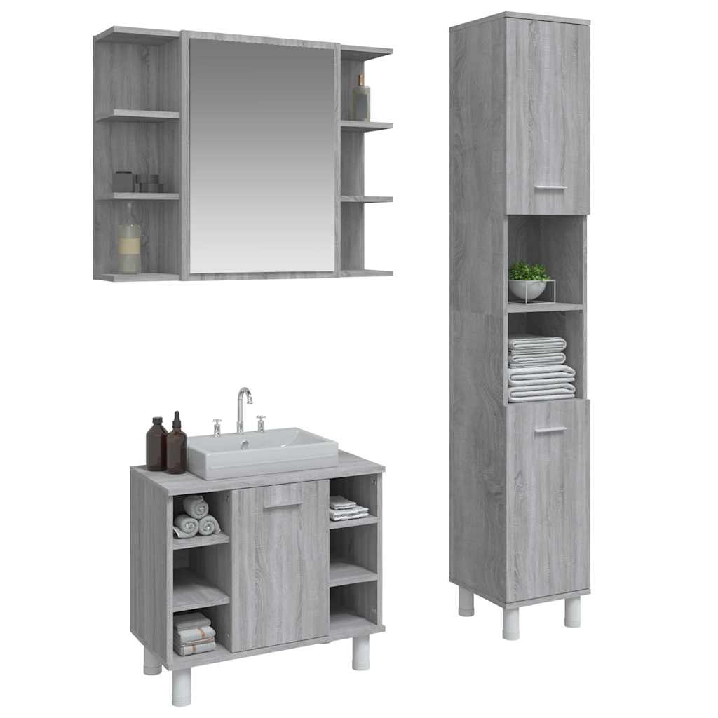vidaXL 3 Piece Bathroom Cabinet Set Grey Sonoma Engineered Wood 3