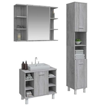 vidaXL 3 Piece Bathroom Cabinet Set Grey Sonoma Engineered Wood 3