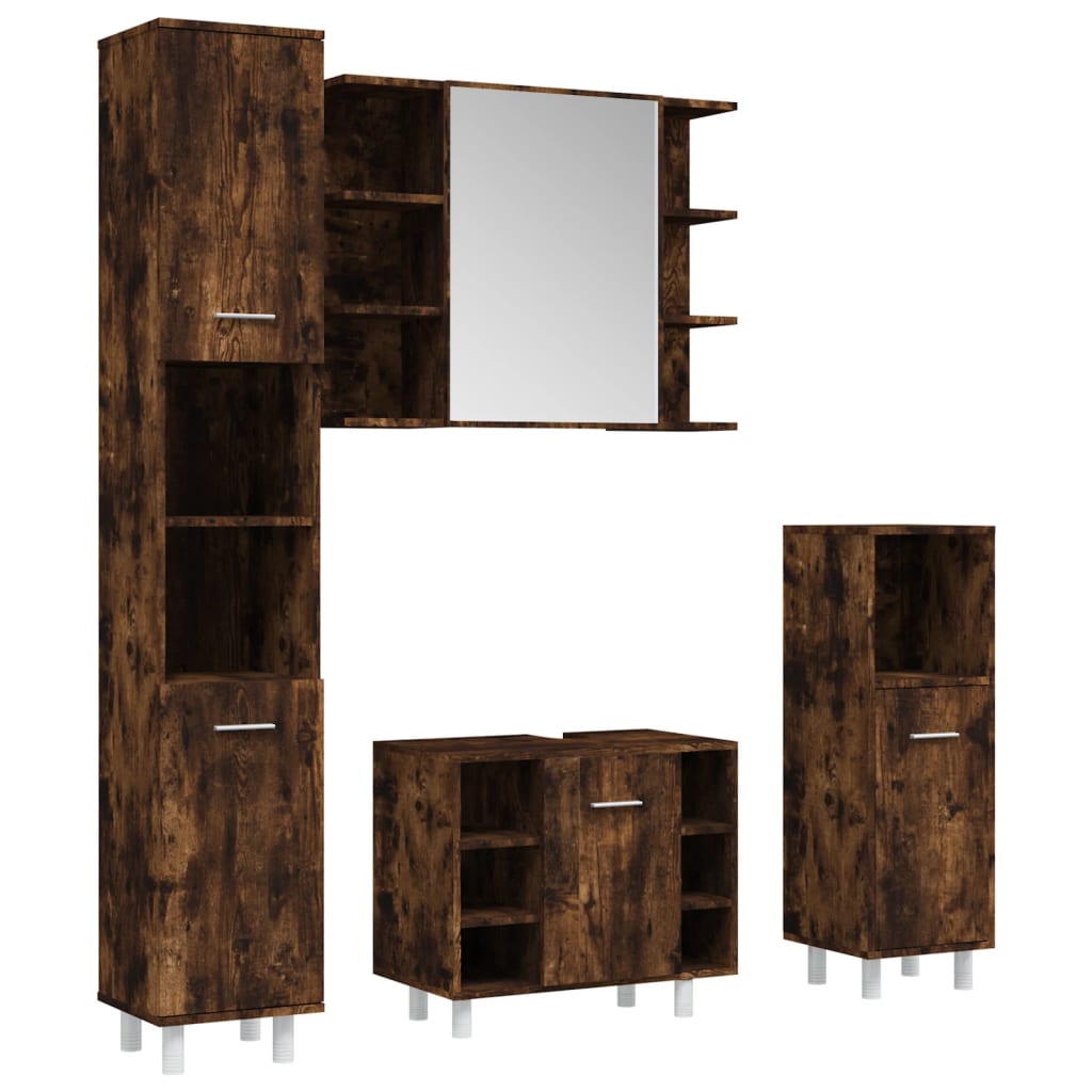 vidaXL 4 Piece Bathroom Cabinet Set Smoked Oak Engineered Wood 2