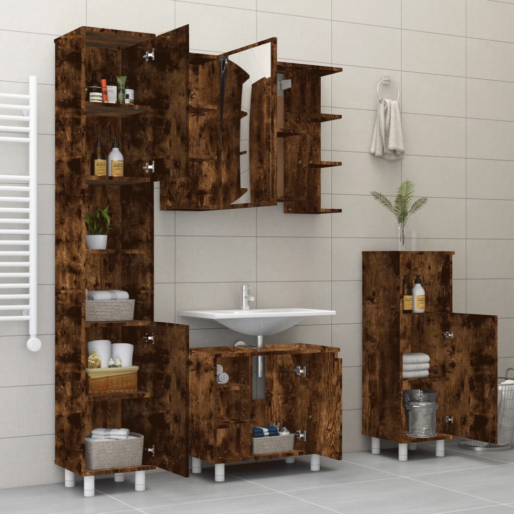 vidaXL 4 Piece Bathroom Cabinet Set Smoked Oak Engineered Wood 3