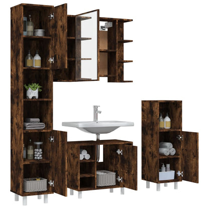vidaXL 4 Piece Bathroom Cabinet Set Smoked Oak Engineered Wood 4