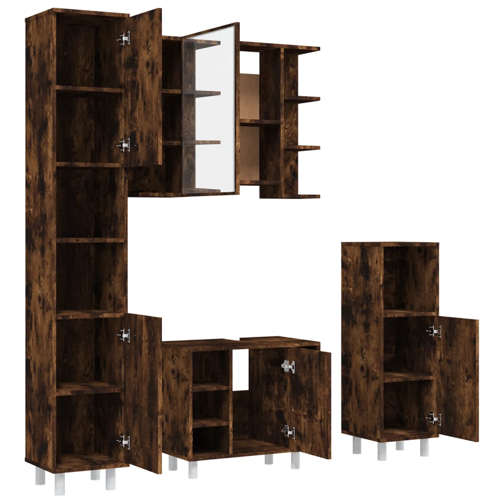 vidaXL 4 Piece Bathroom Cabinet Set Smoked Oak Engineered Wood 5
