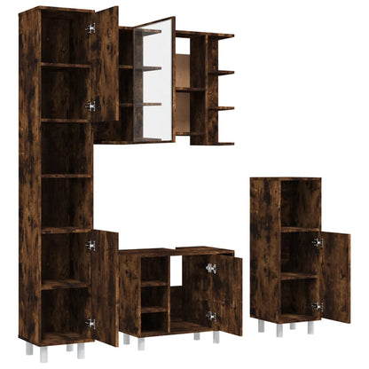 vidaXL 4 Piece Bathroom Cabinet Set Smoked Oak Engineered Wood 5