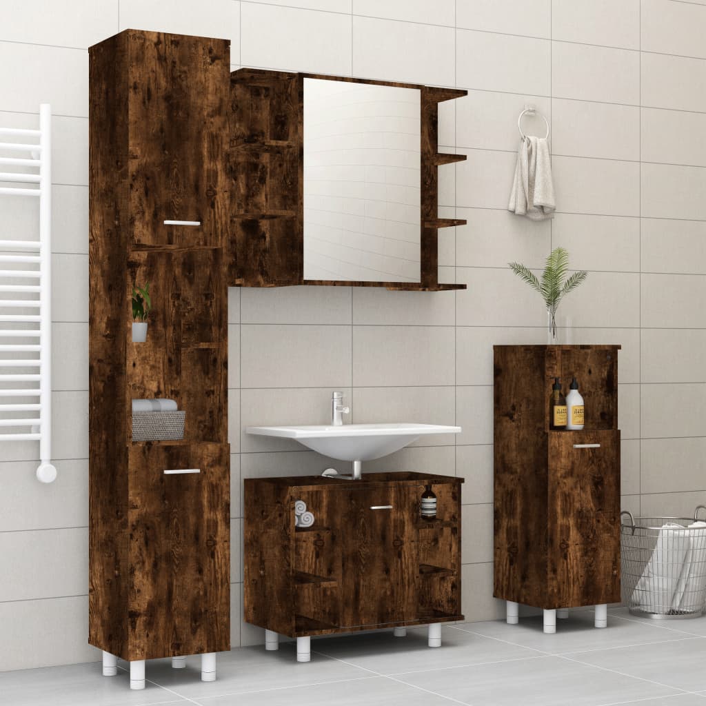 vidaXL 4 Piece Bathroom Cabinet Set Smoked Oak Engineered Wood 1