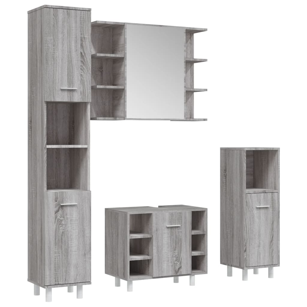 4 Piece Bathroom Furniture Set Engineered Wood Grey sonoma