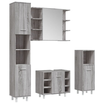 4 Piece Bathroom Furniture Set Engineered Wood Grey sonoma