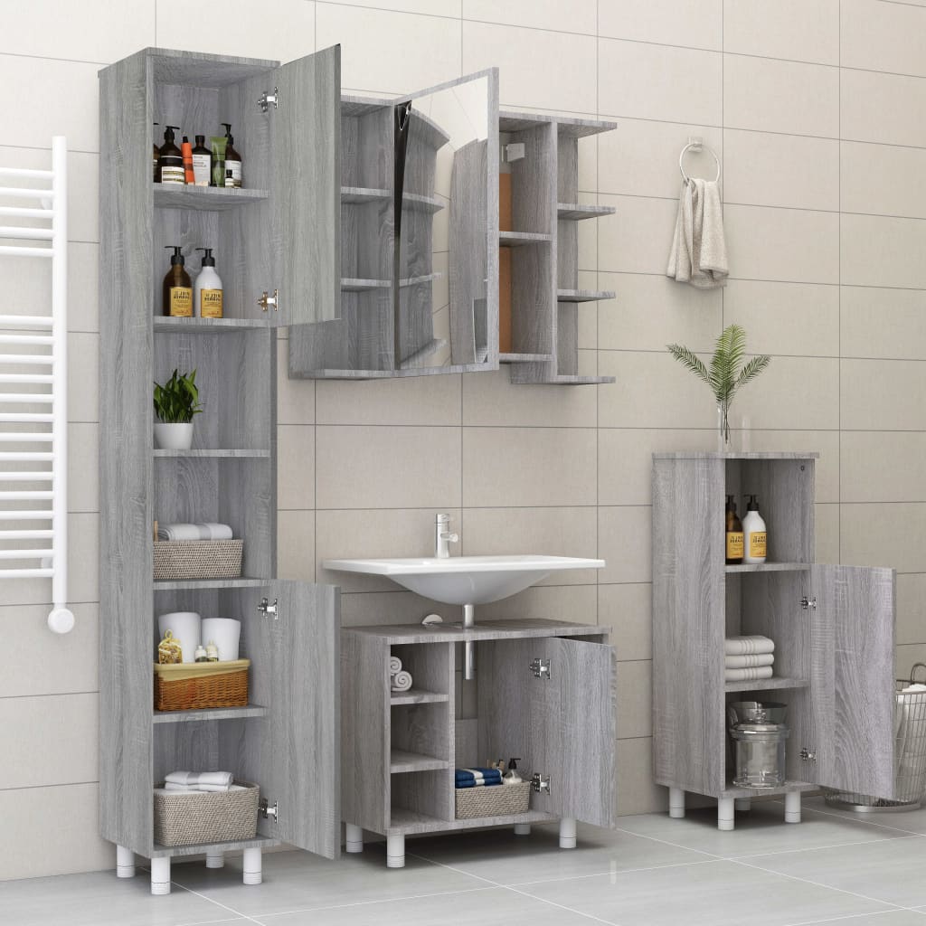 4 Piece Bathroom Furniture Set Engineered Wood Grey sonoma