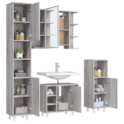 vidaXL 4 Piece Bathroom Cabinet Set Grey Sonoma Engineered Wood 4