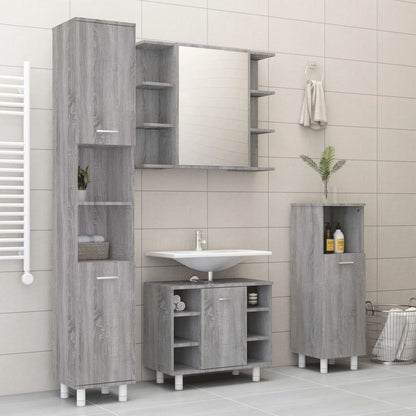 4 Piece Bathroom Furniture Set Engineered Wood Grey sonoma