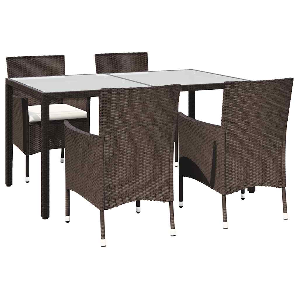 vidaXL 5 Piece Garden Dining Set with Cushions Brown Poly Rattan 2