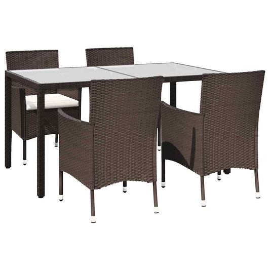 5 Piece Garden Dining Set with Cushions Poly Rattan 150 cm table length 4