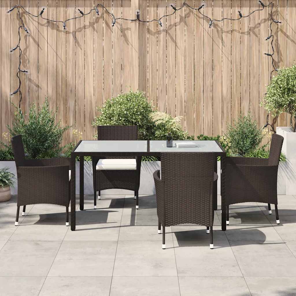 vidaXL 5 Piece Garden Dining Set with Cushions Brown Poly Rattan 1