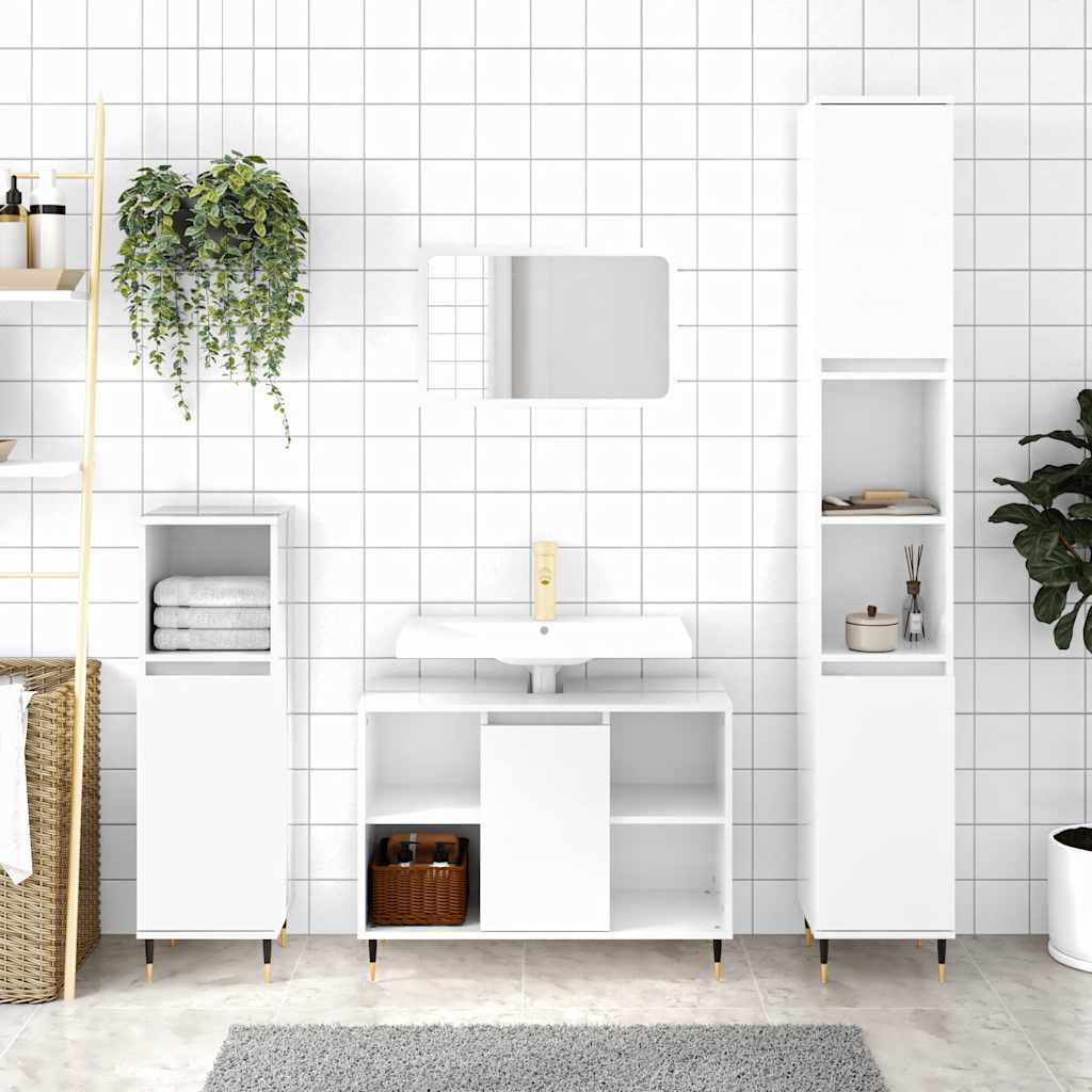 Bathroom Cabinet 80x33x60 cm Engineered Wood High gloss white