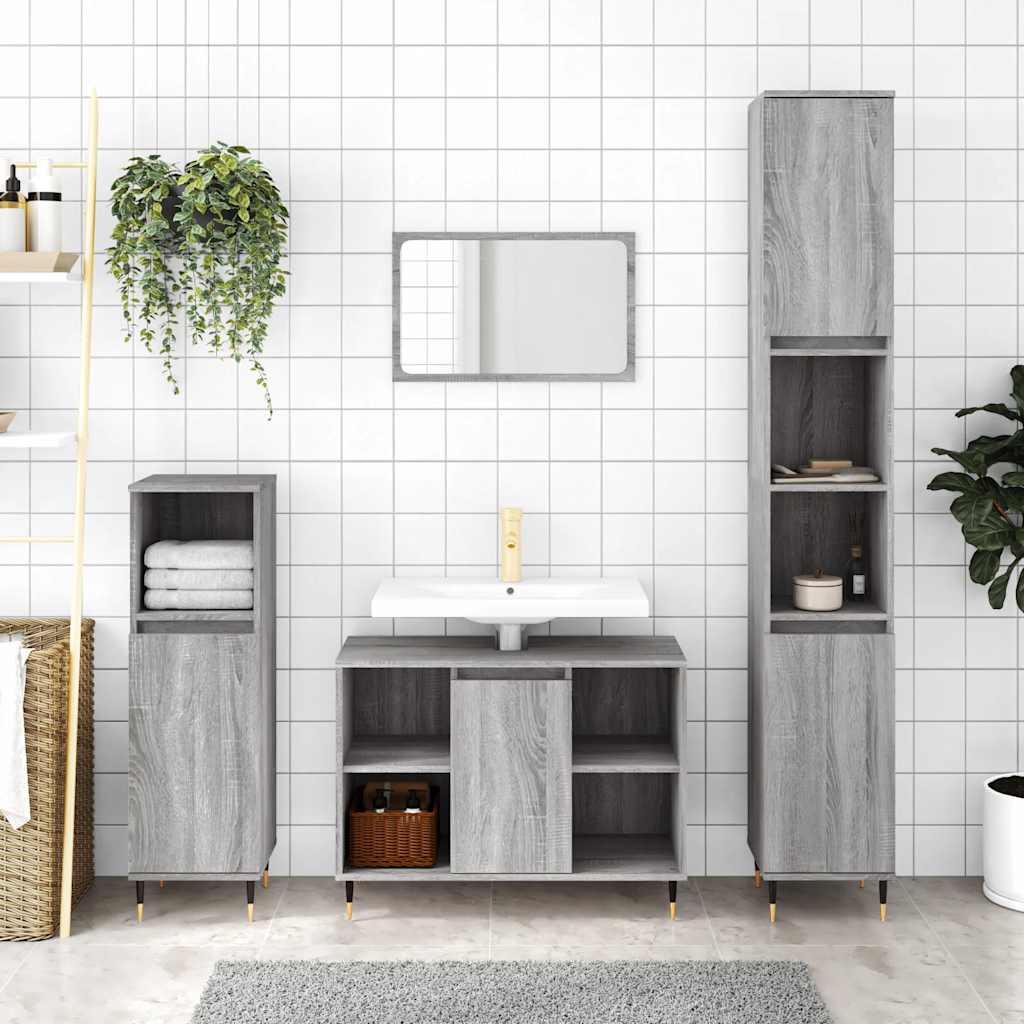 Bathroom Cabinet 80x33x60 cm Engineered Wood Grey sonoma
