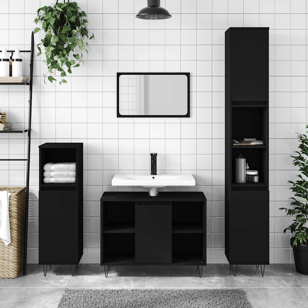 Bathroom Cabinet 80x33x60 cm Engineered Wood Black