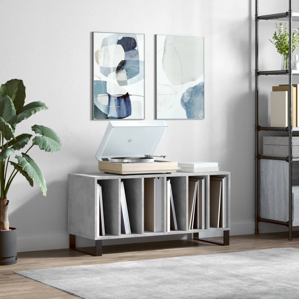 Record Cabinet 100x38x48 cm Engineered Wood Concrete grey