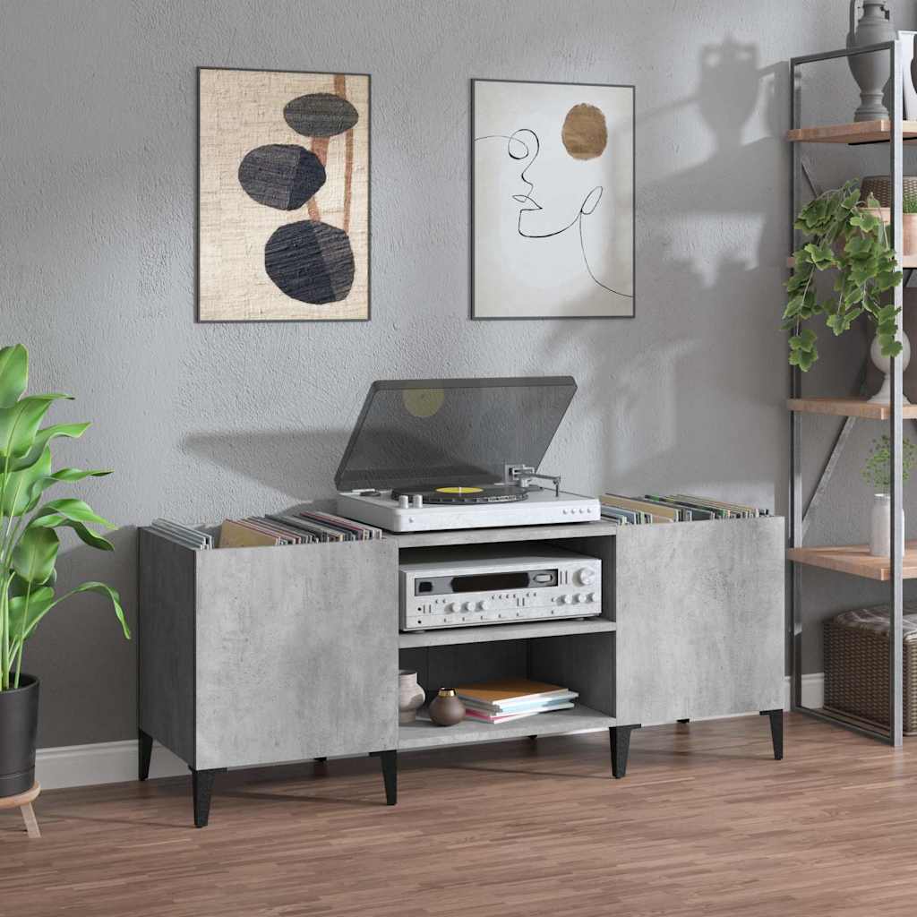 Record Cabinet 84,5x38x48 cm Engineered Wood Concrete grey 121 x 38 x 48 cm