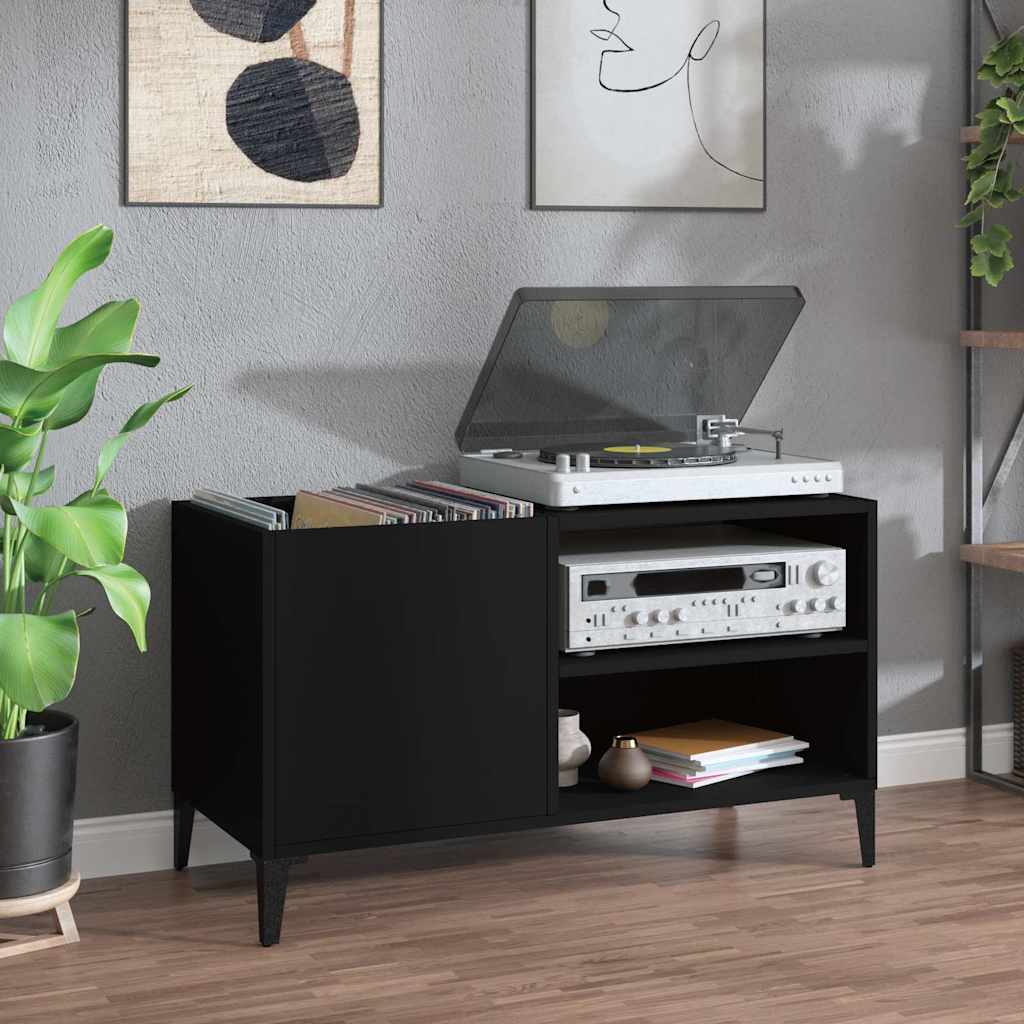 Record Cabinet 84,5x38x48 cm Engineered Wood Black 84.5 x 38 x 48 cm
