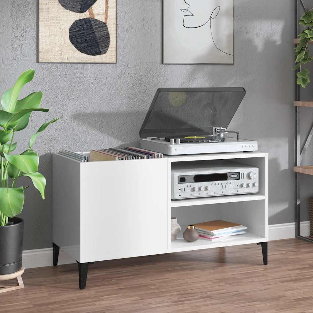 Record Cabinet 84,5x38x48 cm Engineered Wood High gloss white 84.5 x 38 x 48 cm