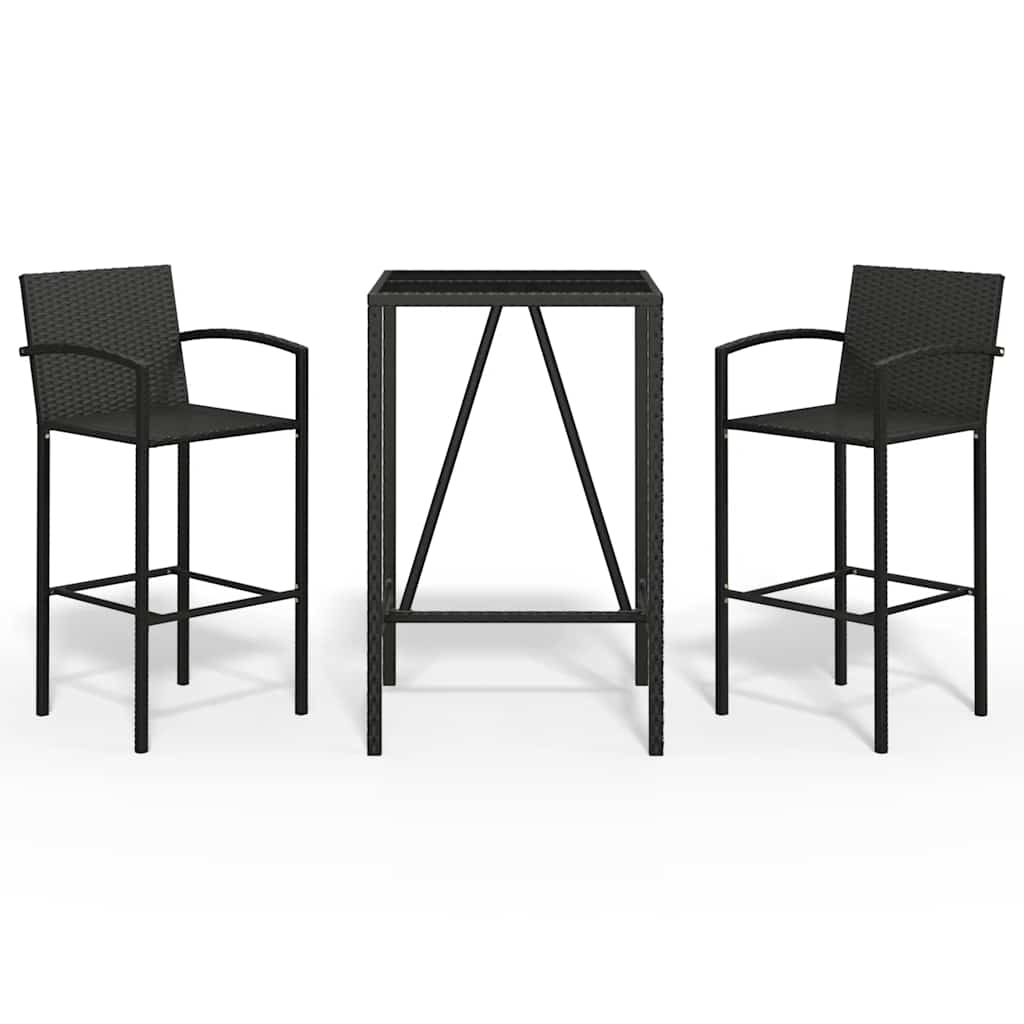 vidaXL 3 Piece Garden Bar Set Black Poly Rattan 2